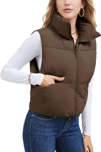MAGCOMSEN Women's Cropped Puffer Vest Lightweight Zip Up Stand Collar Winter Fashion Outerwear Sleeveless Padded Gilet in Saudi Arabia
