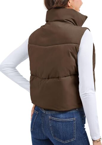 MAGCOMSEN Women's Cropped Puffer Vest Lightweight Zip Up Stand Collar Winter Fashion Outerwear Sleeveless Padded Gilet in Saudi Arabia