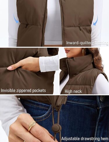 MAGCOMSEN Women's Cropped Puffer Vest Lightweight Zip Up Stand Collar Winter Fashion Outerwear Sleeveless Padded Gilet in Saudi Arabia