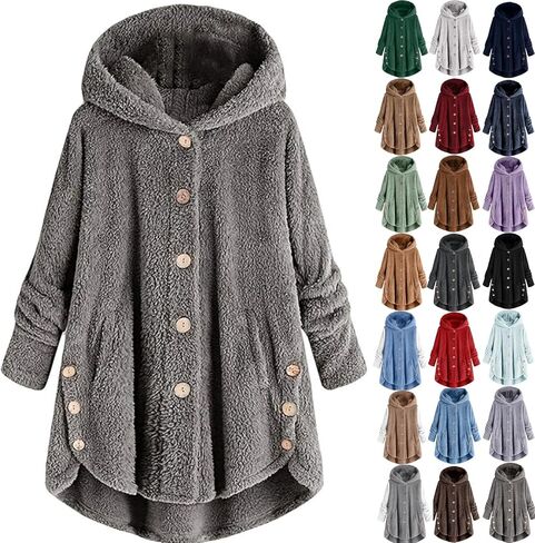 Bed Jackets For Women Plus Size Fuzzy Fleece Coat Cozy Button Hoodies Button Sweater Tops Jacket 2025 Trendy in Kuwait