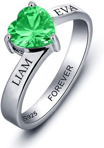 GLAMCARAT خاتم من الفضة الإسترليني على شكل قلب مخصص للأم مع 1 جوهرة ميلاد على شكل قلب محفور عليه اسم مخصص in Kuwait