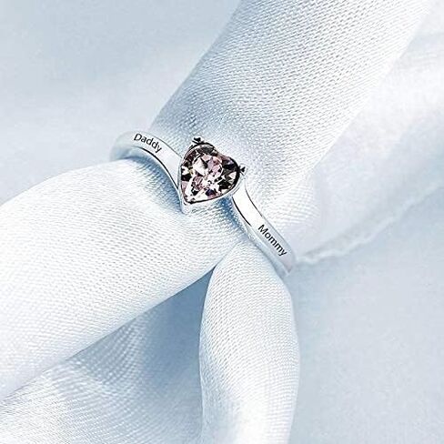 GLAMCARAT خاتم من الفضة الإسترليني على شكل قلب مخصص للأم مع 1 جوهرة ميلاد على شكل قلب محفور عليه اسم مخصص in Kuwait