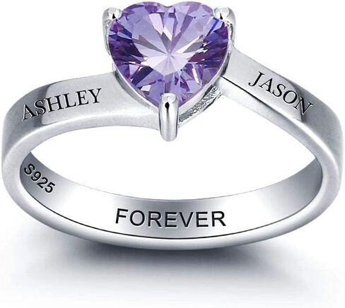GLAMCARAT خاتم من الفضة الإسترليني على شكل قلب مخصص للأم مع 1 جوهرة ميلاد على شكل قلب محفور عليه اسم مخصص in Kuwait