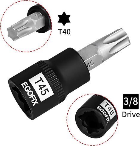 25 Piece Torx Bit and Socket Set, 13 Star Bits (T8- T60) & 12 E-Torx Sockets (E4-E22), Professional Grade Auto & Motorcycle Mechanic Set in Saudi Arabia