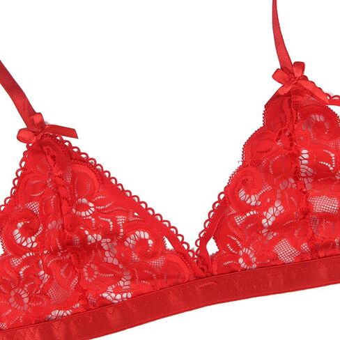 Women Lace Lingerie Set 3 Piece, Bra 9-Shaped Back Closure, Floral Lace Thong, Heart Cut-Out Garter Belt Outfits in Saudi Arabia