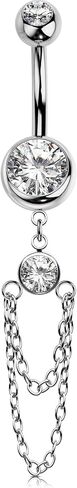 OUFER 316L Stainless Steel Belly Button Ring, 14G Chain Dangle with CZ Crystal Navel Belly Rings for Women, 10MM Navel Piercing Jewelry, Body Piercing Jewelry Barbells in Saudi Arabia