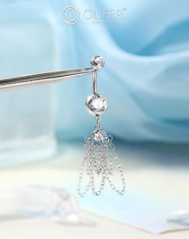 OUFER 316L Stainless Steel Belly Button Ring, 14G Chain Dangle with CZ Crystal Navel Belly Rings for Women, 10MM Navel Piercing Jewelry, Body Piercing Jewelry Barbells in Saudi Arabia