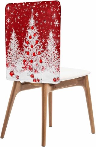 Christmas Tree Chair Back Covers Set of 4, 19x20in, White Xmas Tree Balls Winter Snowflakes Red Removable Dining Seat Cover Washable Kitchen Chair Slipcovers Protective for Christmas Party in Kuwait