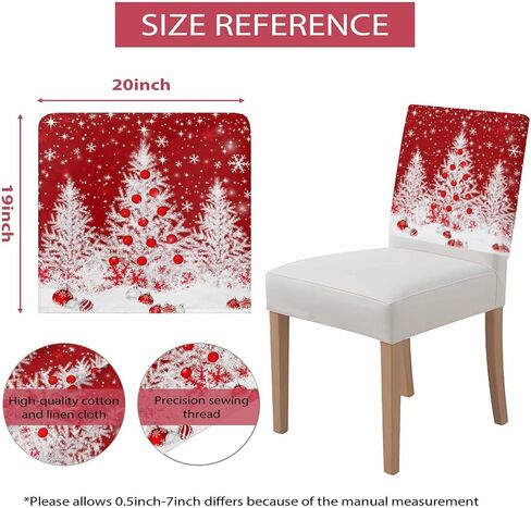 Christmas Tree Chair Back Covers Set of 4, 19x20in, White Xmas Tree Balls Winter Snowflakes Red Removable Dining Seat Cover Washable Kitchen Chair Slipcovers Protective for Christmas Party in Kuwait