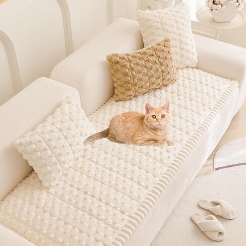 vctops Sofa Cover Soft Fuzzy Plush Couch Covers Washable Non Slip Sofa Slipcover Furniture Protector Pet Friendly, 1 Piece (Beige,27"x70") in Saudi Arabia