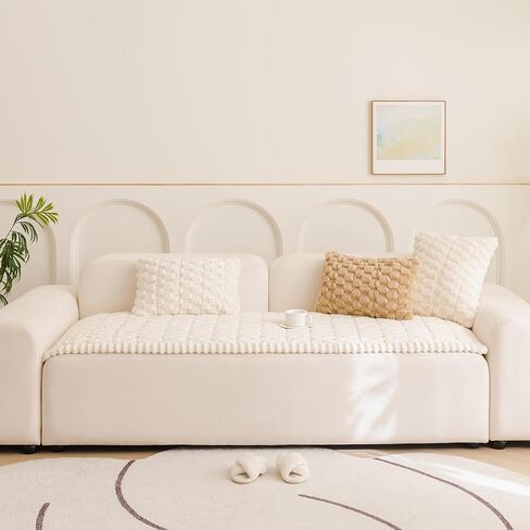 vctops Sofa Cover Soft Fuzzy Plush Couch Covers Washable Non Slip Sofa Slipcover Furniture Protector Pet Friendly, 1 Piece (Beige,27"x70") in Saudi Arabia