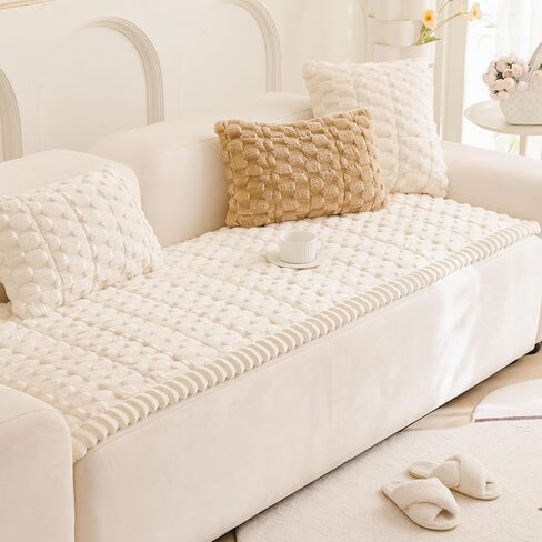 vctops Sofa Cover Soft Fuzzy Plush Couch Covers Washable Non Slip Sofa Slipcover Furniture Protector Pet Friendly, 1 Piece (Beige,27"x70") in Saudi Arabia