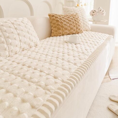 vctops Sofa Cover Soft Fuzzy Plush Couch Covers Washable Non Slip Sofa Slipcover Furniture Protector Pet Friendly, 1 Piece (Beige,27"x70") in Saudi Arabia