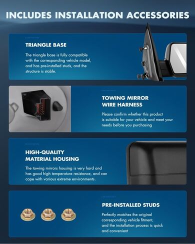 مرايا سحب ECCPP مناسبة لـ 2004-2014 لسيارة Ford For F150 بيك اب شاحنة الطاقة المعدلة بإضاءة إشارة الانعطاف الساخنة، ضوء البركة، غطاء أسود، غطاء مزدوج للسائق وجانب الركاب in Saudi Arabia