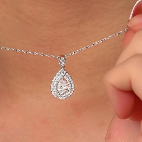 قلادة ألماس مقلدة على شكل كمثرى للنساء 1 قيراط/1.25 قيراط، قلادة دمعة من فيرميل مويسانيتي من الذهب عيار 18 قيراط، صديقة للبشرة .925 من الفضة الإسترليني 18+2 بوصة، سلسلة D ملونة VVS1 هدية مجوهرات ماسية مُصممة in Kuwait