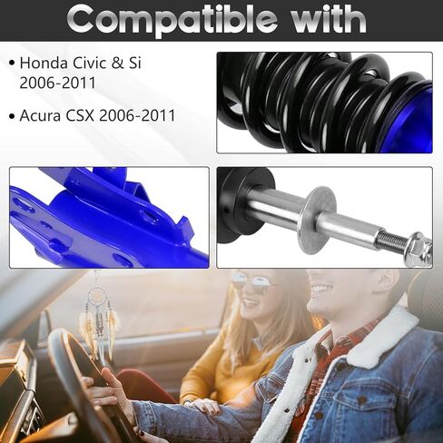 BHB Adjustable Coilovers Compatible with Honda Civic 2006-2011, Acura CSX 2006-2011 Coil Spring Absorber Struts Suspension Lowering Kit Blue in Kuwait