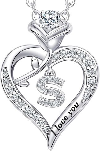 Rose Heart Pendant Necklace Gifts for Wife, Engraved 'I love you' Gift for Wife Girlfriend, Anniversary Birthday Eternity Jewelry Present for Women, Moissanite Necklace Gift for Her in Saudi Arabia