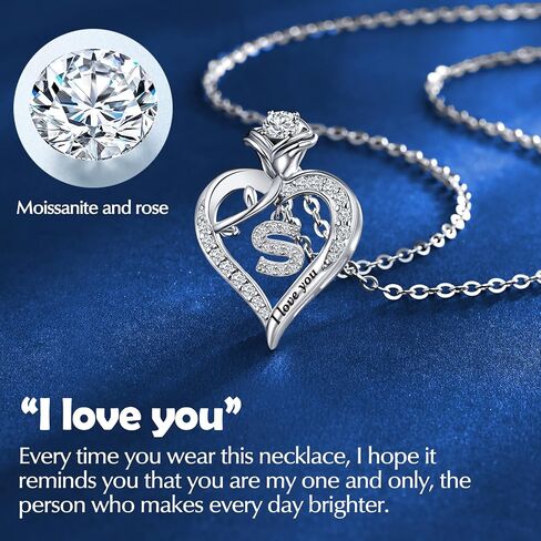 Rose Heart Pendant Necklace Gifts for Wife, Engraved 'I love you' Gift for Wife Girlfriend, Anniversary Birthday Eternity Jewelry Present for Women, Moissanite Necklace Gift for Her in Saudi Arabia