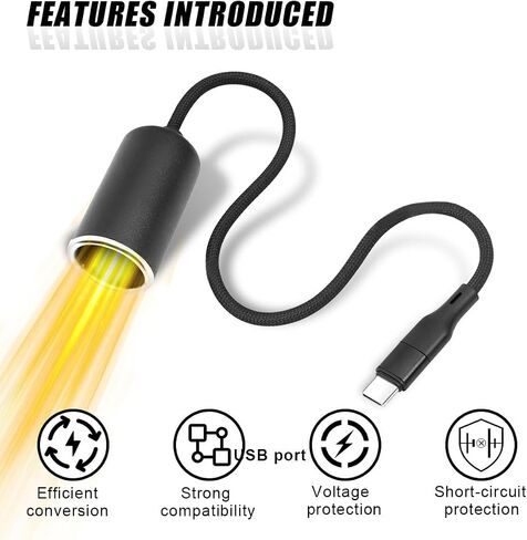 محول USB إلى ولاعة السجائر، كابل محول مقبس ولاعة سجائر USB A ذكر إلى 12 فولت، قابس محول شاحن سيارة بطول 1 قدم لكاميرا داش كام، نظام تحديد المواقع العالمي، شرائط إضاءة LED للسيارة، بنك طاقة (A، قطعة واحدة) in Kuwait