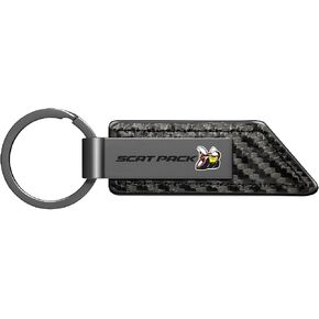 iPick Image Compatible with Dodge Scat-Pack Gunmetal Black Gray Metal Plate Carbon Fiber Texture Leather Key Chain in Kuwait
