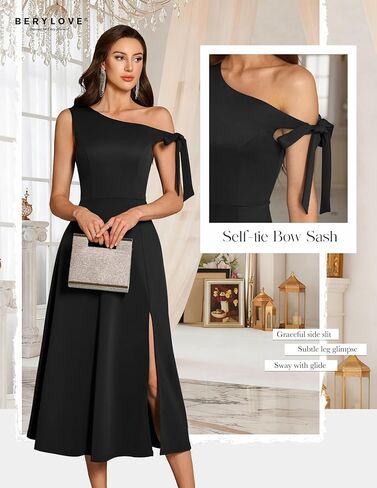 BeryLove Women's Elegant Formal Wedding Guest Dresses One Shoulder Tie Strap Split Maxi Cocktail Dress in Kuwait