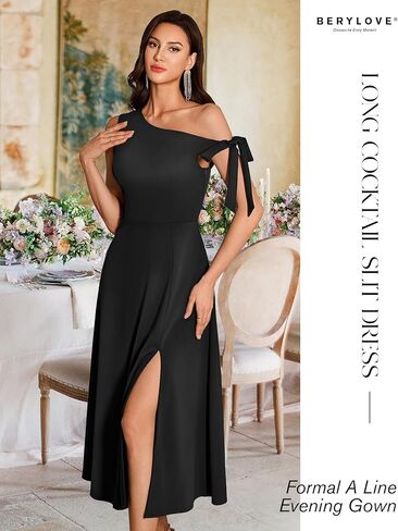 BeryLove Women's Elegant Formal Wedding Guest Dresses One Shoulder Tie Strap Split Maxi Cocktail Dress in Kuwait