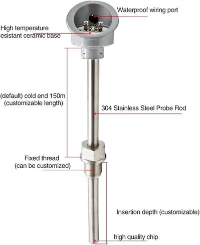 PT100 Type Temperature Sensor WRN-130/230 Probe Transmitter Armored Stainless Steel Explosion-Proof Platinum RTD thermocouple(WZP-130 300mm) in Saudi Arabia