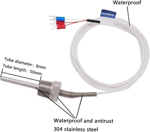 PT100 Temperature Sensor Probe 3 Wire Temperature Controller -200~250℃ Waterproof and Antirust 304 Stainless Steel Thermocouple(PT100 Lead Length 3m,150mm) in Saudi Arabia