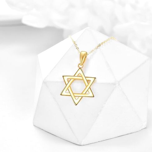 KECHO 14K الصلبة الذهب نجمة داود قلادة للنساء قلادة الخماسي قلادة عيد ميلاد عيد الميلاد عيد الأم مجوهرات هدايا للأم والزوجة in Kuwait