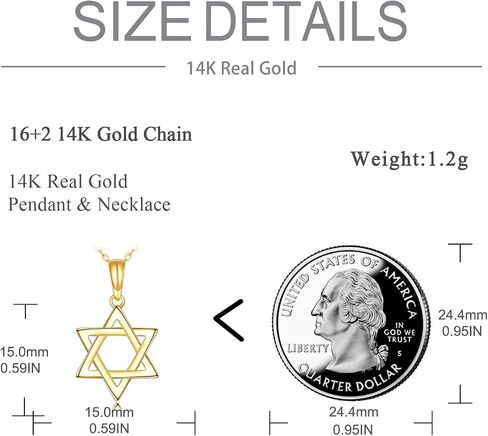 KECHO 14K الصلبة الذهب نجمة داود قلادة للنساء قلادة الخماسي قلادة عيد ميلاد عيد الميلاد عيد الأم مجوهرات هدايا للأم والزوجة in Kuwait