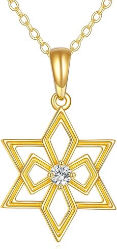 KECHO 14K الصلبة الذهب نجمة داود قلادة للنساء قلادة الخماسي قلادة عيد ميلاد عيد الميلاد عيد الأم مجوهرات هدايا للأم والزوجة in Saudi Arabia
