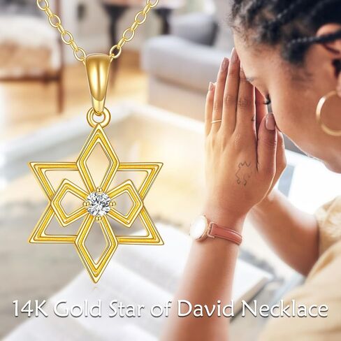 KECHO 14K الصلبة الذهب نجمة داود قلادة للنساء قلادة الخماسي قلادة عيد ميلاد عيد الميلاد عيد الأم مجوهرات هدايا للأم والزوجة in Saudi Arabia