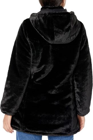 YMI Women's Junior Reversible Faux Fur Puffer Jacket, BLKNA, L in Kuwait
