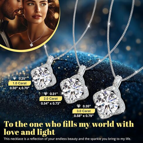Moissanite Necklaces for Women, 925 Sterling Silver Platinum plated Necklace for Girlfriend, Ideal Birthday Jewelry Gifts for Wife in Saudi Arabia