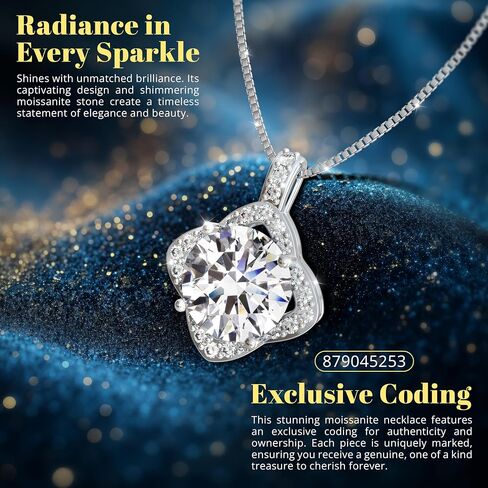 Moissanite Necklaces for Women, 925 Sterling Silver Platinum plated Necklace for Girlfriend, Ideal Birthday Jewelry Gifts for Wife in Saudi Arabia