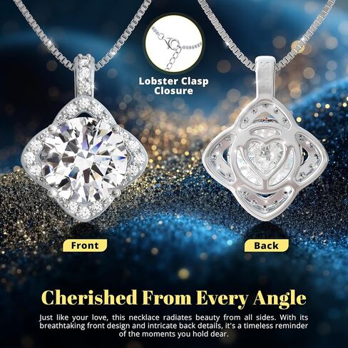 Moissanite Necklaces for Women, 925 Sterling Silver Platinum plated Necklace for Girlfriend, Ideal Birthday Jewelry Gifts for Wife in Saudi Arabia