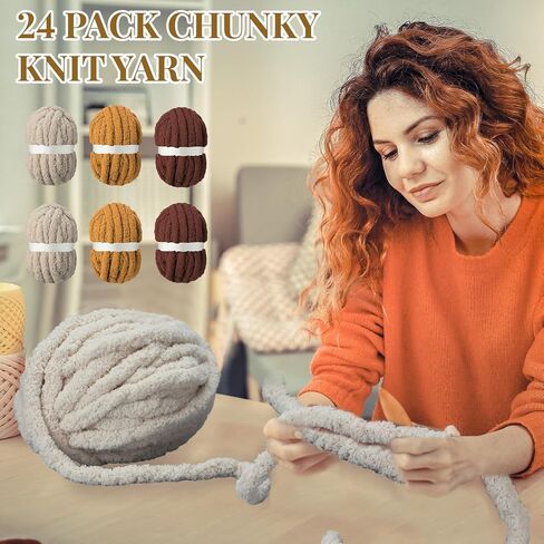 Timgle 24 Pack 3/4 Inch Chunky Chenille Yarn for Crocheting Blanket Fluffy Yarn for Knitting Sewing DIY(Multicolor) in Kuwait