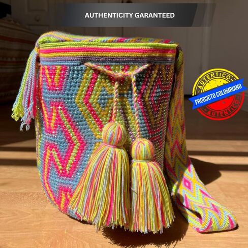 SANATY أصلية Mochila WAYUU بأحجار الراين، مصنوعة يدويًا 100% من كولومبيا، حقيبة كروس، تصميم جميل، جودة ممتازة in Kuwait