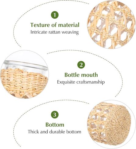 Cabilock Woven Rattan Vase for Flowers, Decorative Flower Arrangement Container, Boho Style Cane Glass Floral Vase Desktop Decor for Home, Desk, Dining Table, Living Room, S in Saudi Arabia