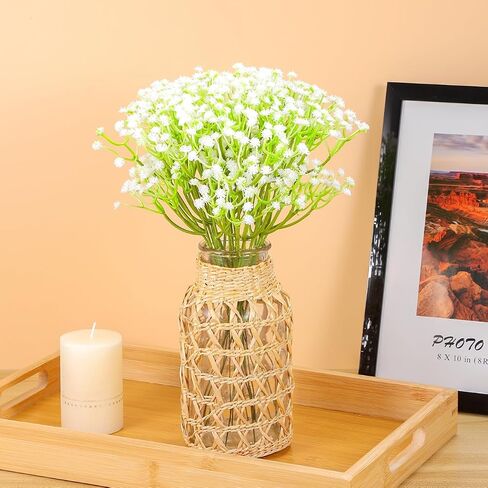 Cabilock Woven Rattan Vase for Flowers, Decorative Flower Arrangement Container, Boho Style Cane Glass Floral Vase Desktop Decor for Home, Desk, Dining Table, Living Room, S in Saudi Arabia