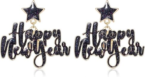 ANGLESJELL أقراط السنة الجديدة السعيدة للنساء أقراط نجمة المينا اللامعة عطلة رأس السنة الجديدة أقراط هدايا مجوهرات الحفلات in Kuwait