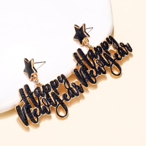 ANGLESJELL أقراط السنة الجديدة السعيدة للنساء أقراط نجمة المينا اللامعة عطلة رأس السنة الجديدة أقراط هدايا مجوهرات الحفلات in Kuwait