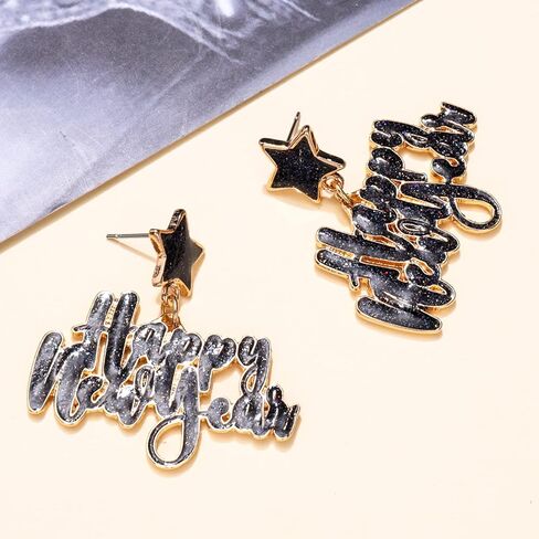 ANGLESJELL أقراط السنة الجديدة السعيدة للنساء أقراط نجمة المينا اللامعة عطلة رأس السنة الجديدة أقراط هدايا مجوهرات الحفلات in Kuwait