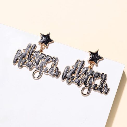 ANGLESJELL أقراط السنة الجديدة السعيدة للنساء أقراط نجمة المينا اللامعة عطلة رأس السنة الجديدة أقراط هدايا مجوهرات الحفلات in Kuwait