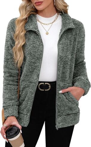 For G and PL Lady Winter Zip Up Soft Fleece Cardigan Fuzzy Lounge Zipper Coat Grey L in Kuwait