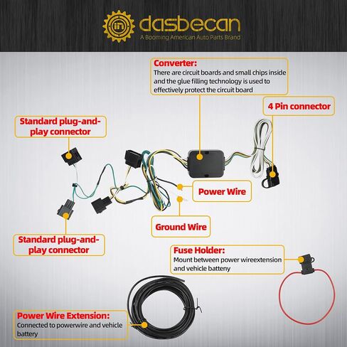 سرج أسلاك مقطورة Dasbecan 56329 متوافق مع Ford Escape Edge Freestar Mercury Mariner Mazda Tribute Lincoln MKX 4-Pin Connector Towing Wiring Kit in Saudi Arabia