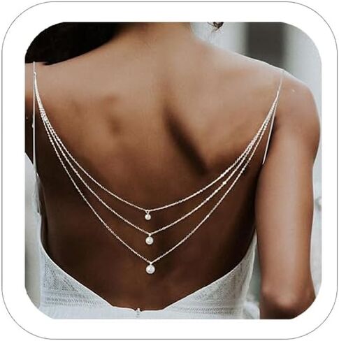Pearl Back Chain for Backlesss Dress Layered Backdrop Dainty Chain Women Bridal Wedding Back Necklace Summer Beach Body Jewelry in Saudi Arabia