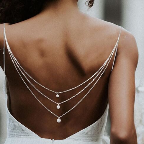 Pearl Back Chain for Backlesss Dress Layered Backdrop Dainty Chain Women Bridal Wedding Back Necklace Summer Beach Body Jewelry in Saudi Arabia