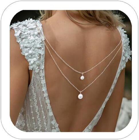 Pearl Back Chain for Backlesss Dress Layered Backdrop Dainty Chain Women Bridal Wedding Back Necklace Summer Beach Body Jewelry in Saudi Arabia