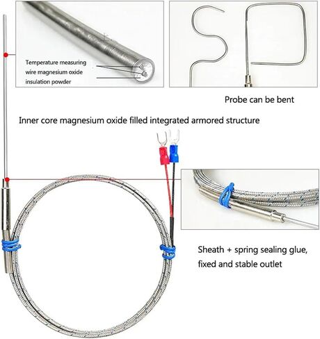 K-Type Armored thermocouple WRNK-191 Temperature Sensor 1mm 1.5mm 2mm 3mm 4mm 5mm 6mm 8mm thermocouple Probe Temperature 1100 ℃(Probe diam 4X100mm) in Saudi Arabia